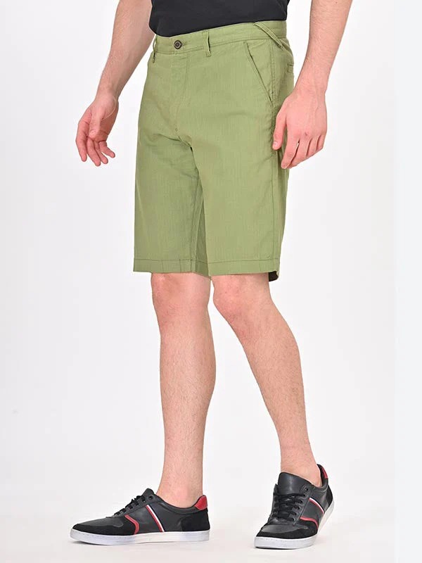 Indian Terrain Men's Regular Fit Solid Green Shorts